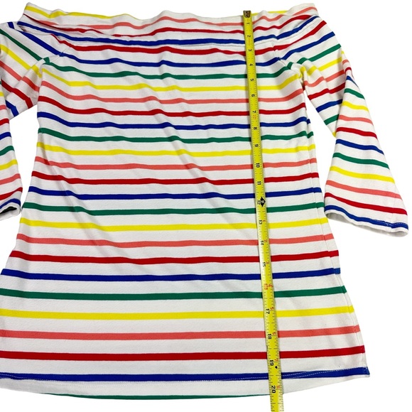 Modcloth Rainbow Top Fervour Cafe Parfait Stripe Off Shoulder Knit Medium Small - Picture 3 of 10